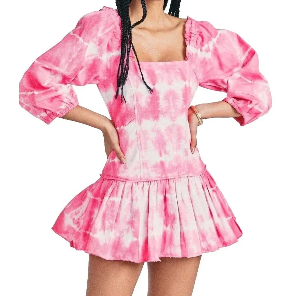 LoveShackFancy Sonoma Stretch Cotton Chai Tie Dye Mini Shift Dress Size … - Picture 4 of 13